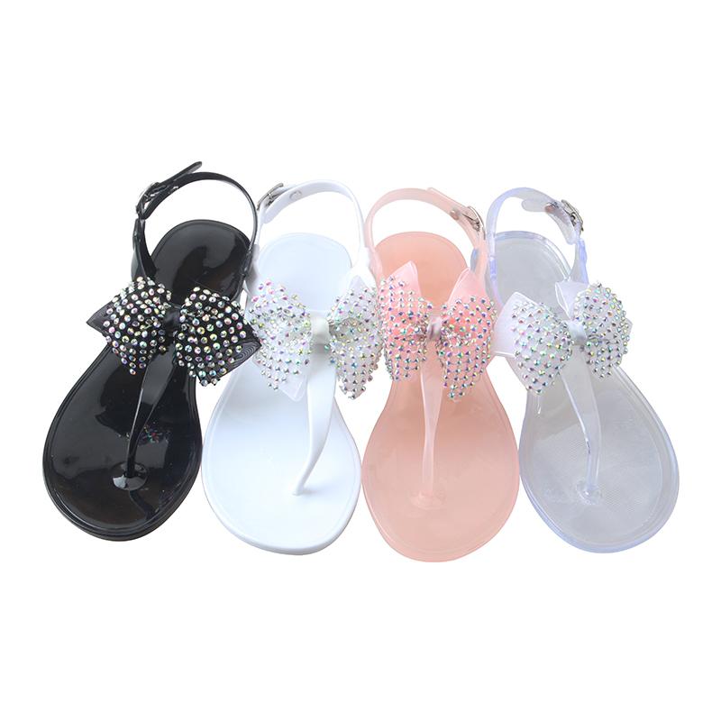 Summer more color bow drill cloth sandals female leisure outdoor white crystal Footwear Shoe