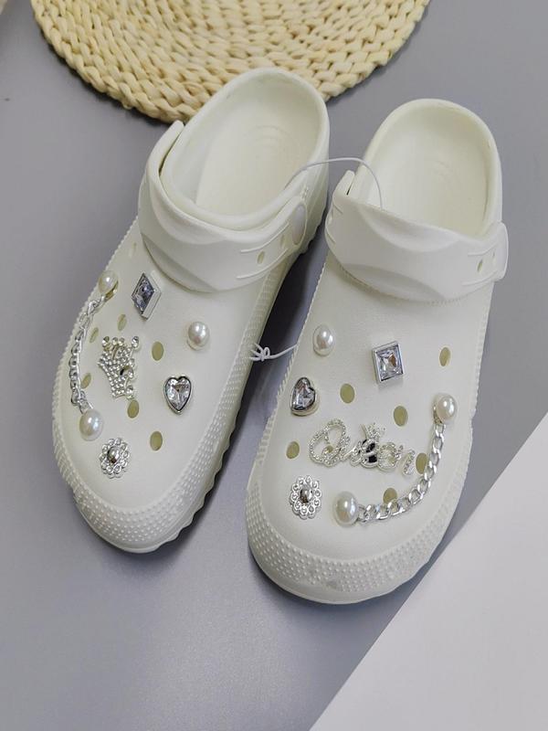 Cute Shoes Decorations (12pcs set), Faux Pearl & Rhinestone & Heart & Crown & Letter & Chain & Flower Design Shoes Decorations, Fashionable Shoes Charm for Clogs