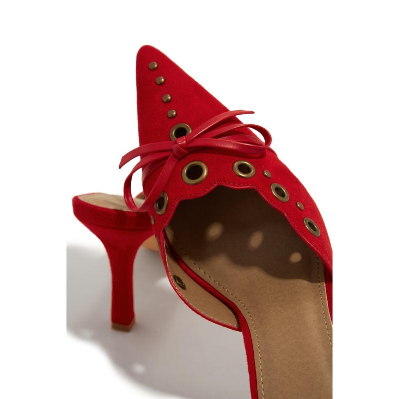 Jasmyn Mid Heel Mule Pumps - Red