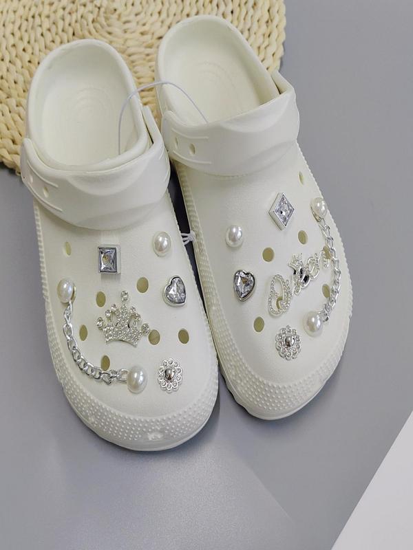 Cute Shoes Decorations (12pcs set), Faux Pearl & Rhinestone & Heart & Crown & Letter & Chain & Flower Design Shoes Decorations, Fashionable Shoes Charm for Clogs