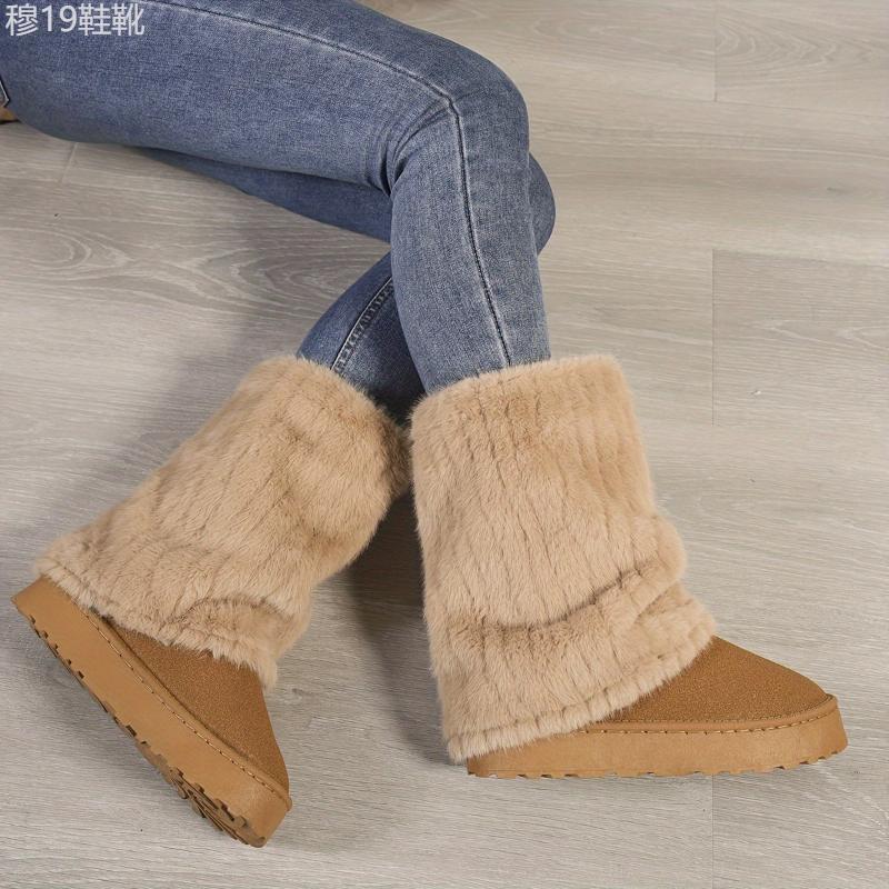 Cozy Winter Mid Calf Boots - Soft Plush Lined, Slip-On Design, Comfortable Casual Wear for Cold Weather - Ideal for Daily Outdoor Activities Walking Shoes Women Girl Footwear Insole Platforms Nail