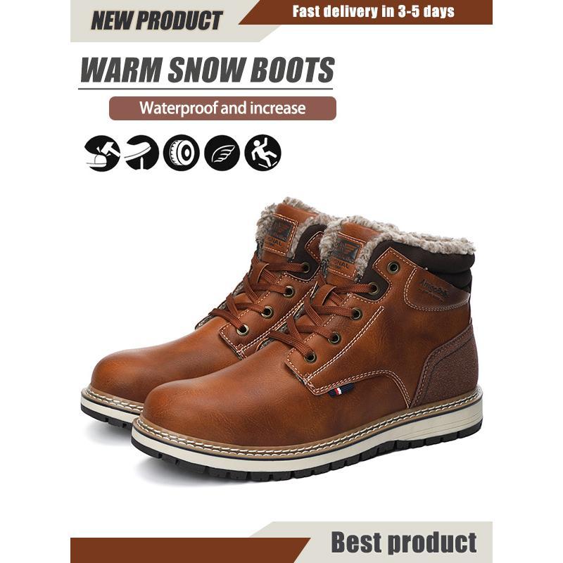 Plush Velvet Winter Boots Martin Boots Men's Fashion Casual Sports Shoes Non-slip Men's Snow Boots Warm Outdoor Waterproof Shoes (Brown)