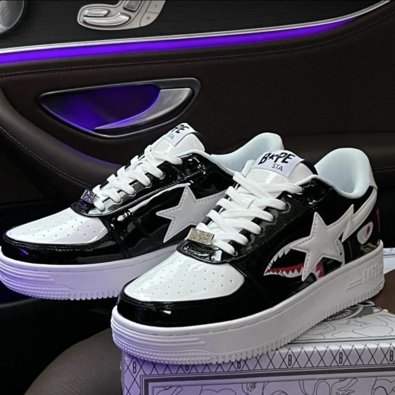 Bape Sta ape head low-top fashionable sneakers for men and women, size 36-45-balck-white