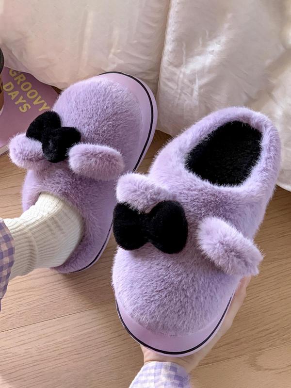 Women's Cute Bowknot Design Anti-slip Plush Bedroom Slippers, Casual Soft Comfortable Home Slippers, Warm Slippers for Indoor & Outdoor Use for Winter