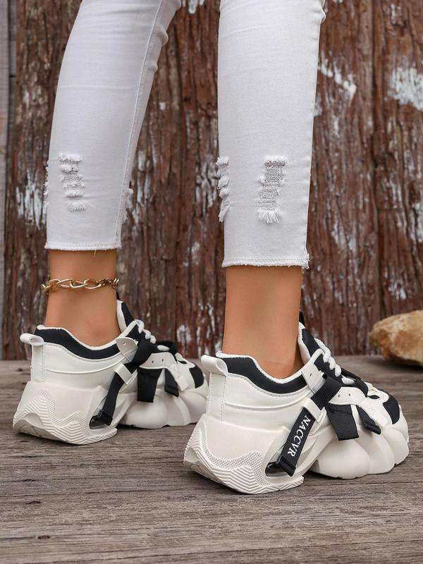 Women's Fashionable Patchwork Lace Up Low Top Sneakers, Casual Comfortable Wedge Sneakers for Daily Wear, Perfect for Students for Outdoor Sports