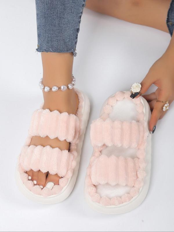 Fluffy Plush Home Slippers, Soft Comfortable Platform Slippers, Warm Slippers for Indoor & Outdoor Use for Fall & Winter Footwear