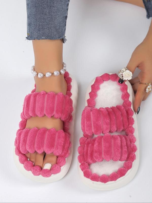 Fluffy Plush Home Slippers, Soft Comfortable Platform Slippers, Warm Slippers for Indoor & Outdoor Use for Fall & Winter Footwear