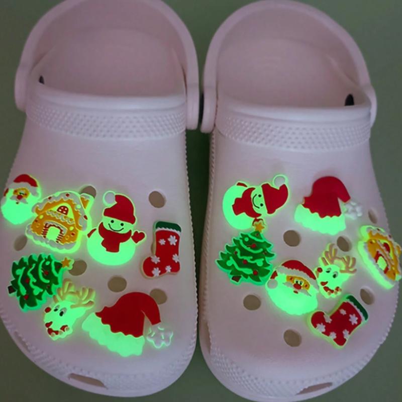 7pcs Luminous Shoe Charms For Christmas Gifts, Glow In The Dark Santa Claus Shoe Accessories,Christmas