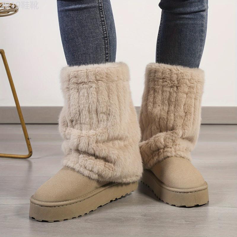 Cozy Winter Mid Calf Boots - Soft Plush Lined, Slip-On Design, Comfortable Casual Wear for Cold Weather - Ideal for Daily Outdoor Activities Walking Shoes Women Girl Footwear Insole Platforms Nail