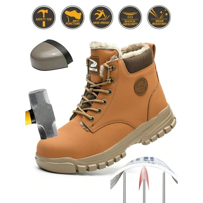 Men's Work Safety Shoes, Outdoor Leather Waterproof Safety Boots, Steel Toe Cap, High Top, Lightweight, Anti-Puncture, Anti-Spark, Waterproof Industrial Construction Protective Shoes