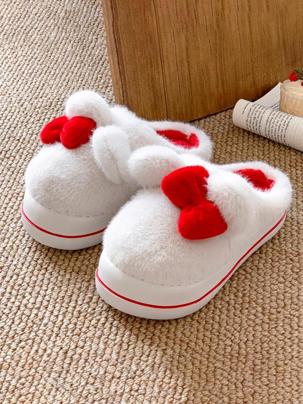 Women's Cute Bowknot Design Anti-slip Plush Bedroom Slippers, Casual Soft Comfortable Home Slippers, Warm Slippers for Indoor & Outdoor Use for Winter