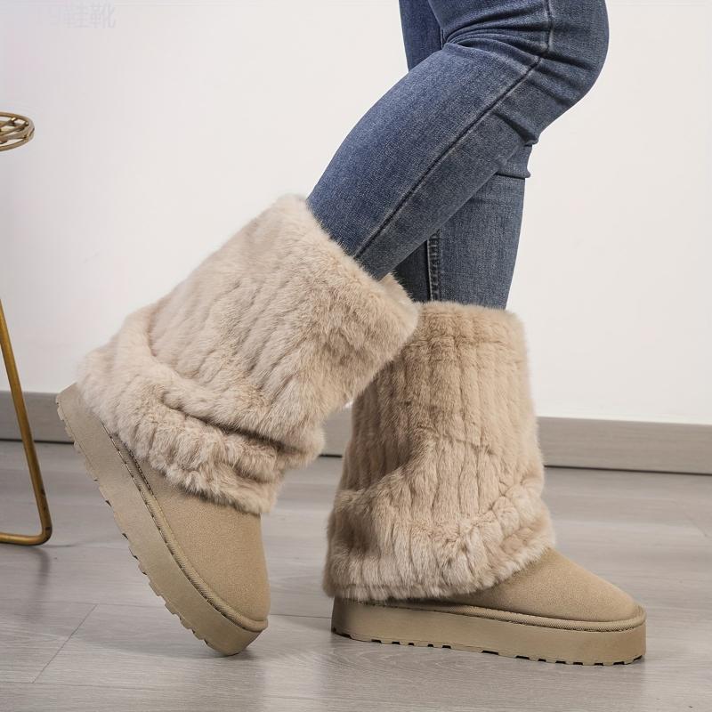 Cozy Winter Mid Calf Boots - Soft Plush Lined, Slip-On Design, Comfortable Casual Wear for Cold Weather - Ideal for Daily Outdoor Activities Walking Shoes Women Girl Footwear Insole Platforms Nail