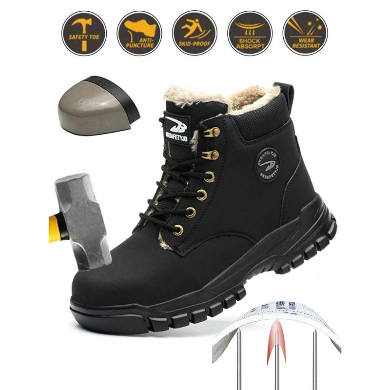 Men's Work Safety Shoes, Outdoor Leather Waterproof Safety Boots, Steel Toe Cap, High Top, Lightweight, Anti-Puncture, Anti-Spark, Waterproof Industrial Construction Protective Shoes