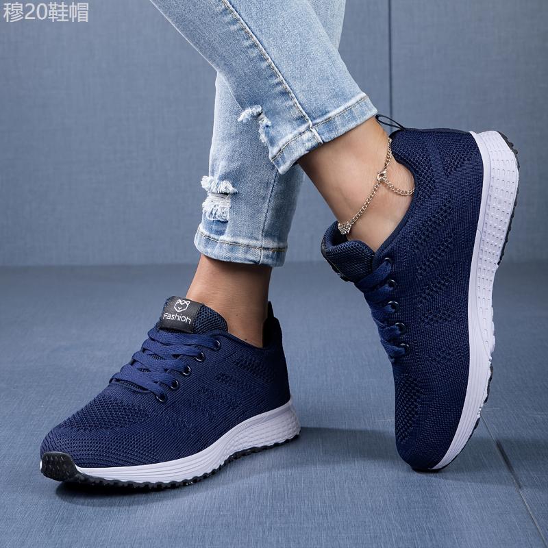 Women's Knitted Sports Shoes, Casual Breathable Low Top Soft Sole Running & Walking Trainers, Lightweight Athletic Shoes plus size Closed Training