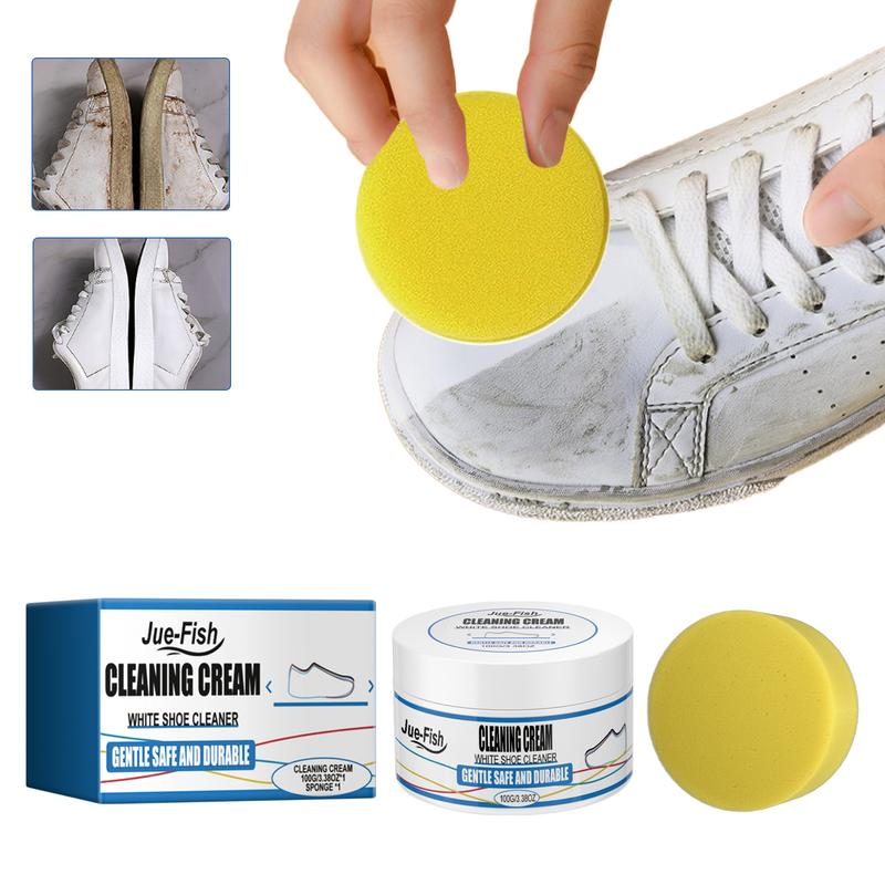 1pc Jue-Fish Small White Shoes Cleaning Cream Strong Decontaminating Cleaning Cream Wash Sports Canvas Shoes To Clean Stains Footwear Comfort