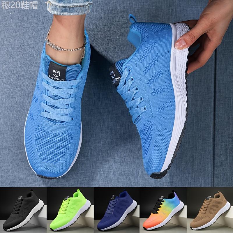 Women's Knitted Sports Shoes, Casual Breathable Low Top Soft Sole Running & Walking Trainers, Lightweight Athletic Shoes plus size Closed Training