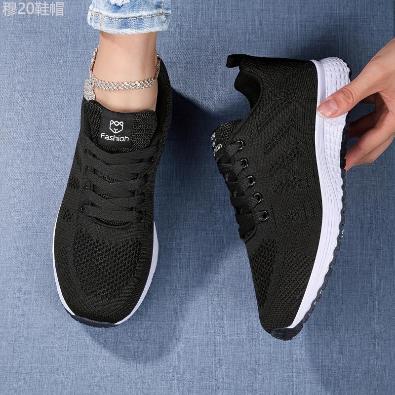 Women's Knitted Sports Shoes, Casual Breathable Low Top Soft Sole Running & Walking Trainers, Lightweight Athletic Shoes plus size Closed Training