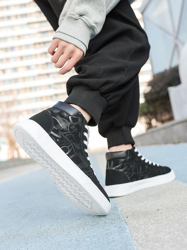 Men's Fashionable Colorblock Lace-up High Top Sneakers, Casual Comfortable Lightweight Sports Shoes for Daily Wear, Trendy All-match Skate Shoes