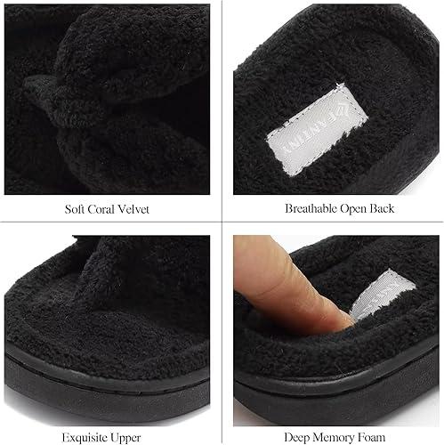 Women's Cozy Memory Foam Spa Thong Flip Flops House Indoor Slippers Plush Gridding Velvet Lining Clog Style-U1MTW017-0716 flat slipper Flipflop Girl Slide Footwear Walking Shoes Shoe Women Comfort Weight Weight