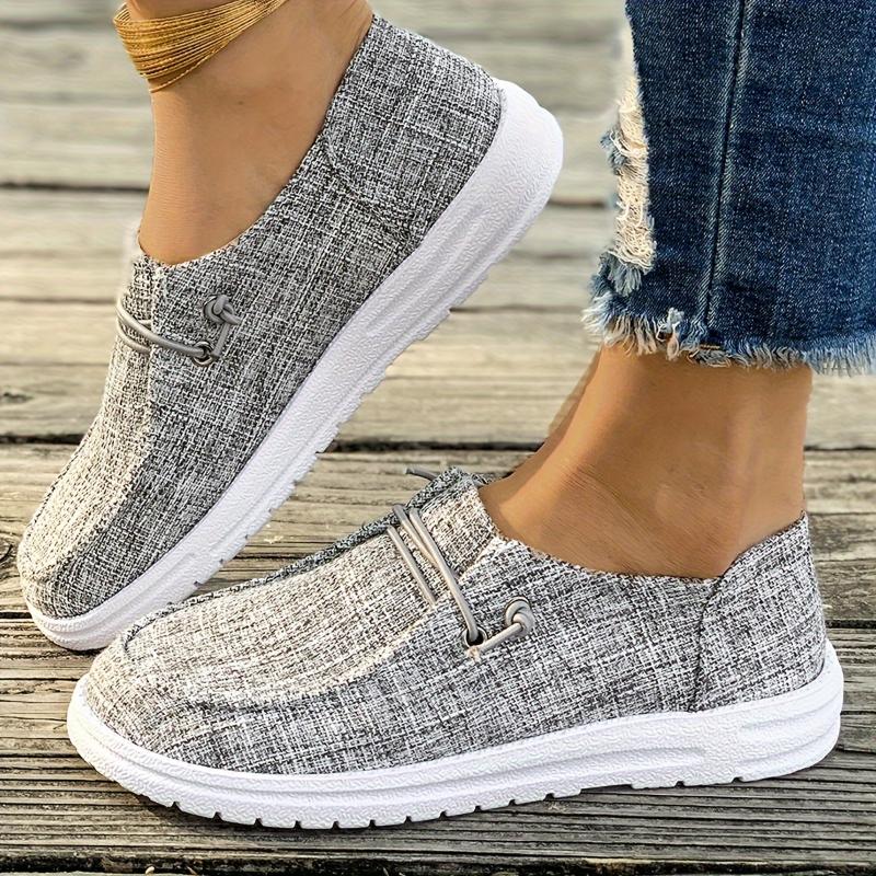 Women's Casual Slip-on Canvas Loafers, Lightweight Loafers With Lace Details, Comfortable Flats For Everyday Wear