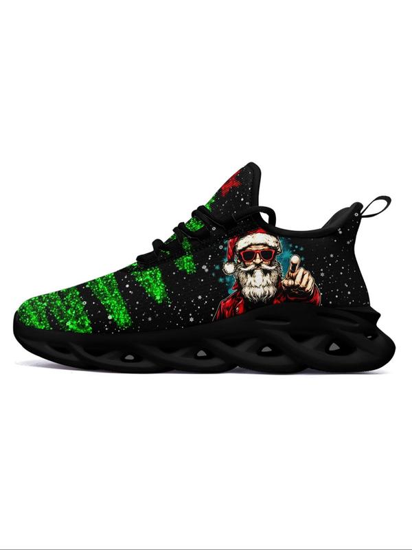 Men's Christmas Reindeer Santa Print Lace Up Low Top Sneakers, Casual Comfortable Breathable Sports Running Shoes, Male All-match Round Toe Shoes for Daily Wear