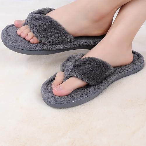 Women's Cozy Memory Foam Spa Thong Flip Flops House Indoor Slippers Plush Gridding Velvet Lining Clog Style-U1MTW017-0716 flat slipper Flipflop Girl Slide Footwear Walking Shoes Shoe Women Comfort Weight Weight