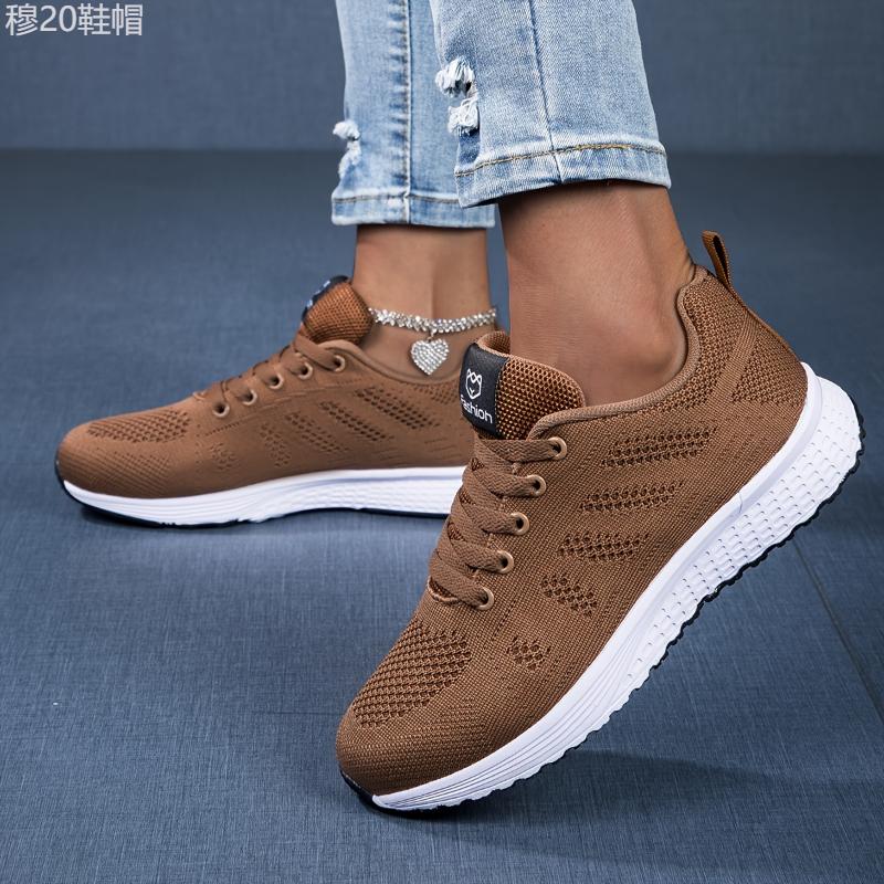 Women's Knitted Sports Shoes, Casual Breathable Low Top Soft Sole Running & Walking Trainers, Lightweight Athletic Shoes plus size Closed Training