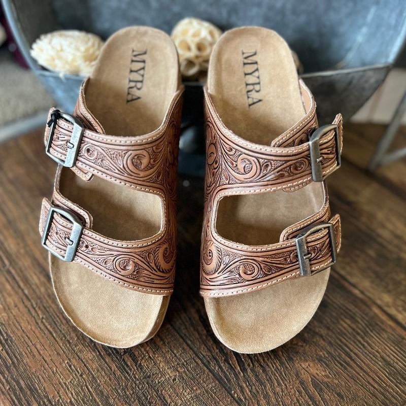 Tooled leather sandals Open Toe