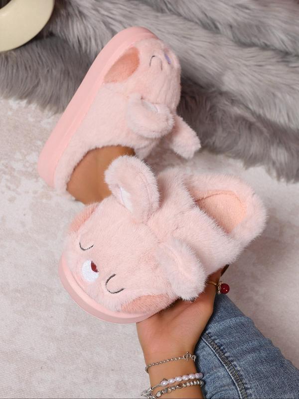 Women's Cute Cartoon Rabbit Design Plush Slippers, Casual Soft Comfortable Home Slippers, Warm Slippers for Indoor & Outdoor Use for Fall & Winter