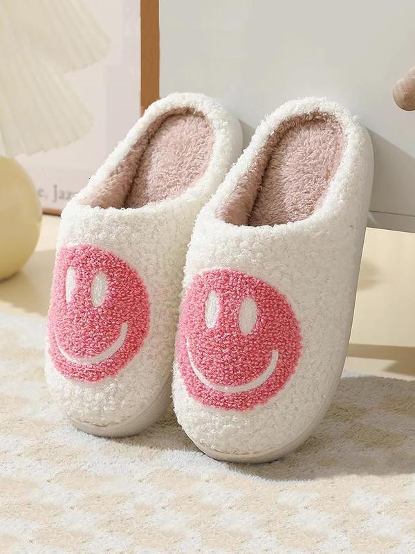 Women's Cute Smile Face Design Plush House Slippers, Warm Bedroom Slippers for Women for Indoor & Outdoor Wear, Silent Anti-slip Slide Slippers for Women & Men