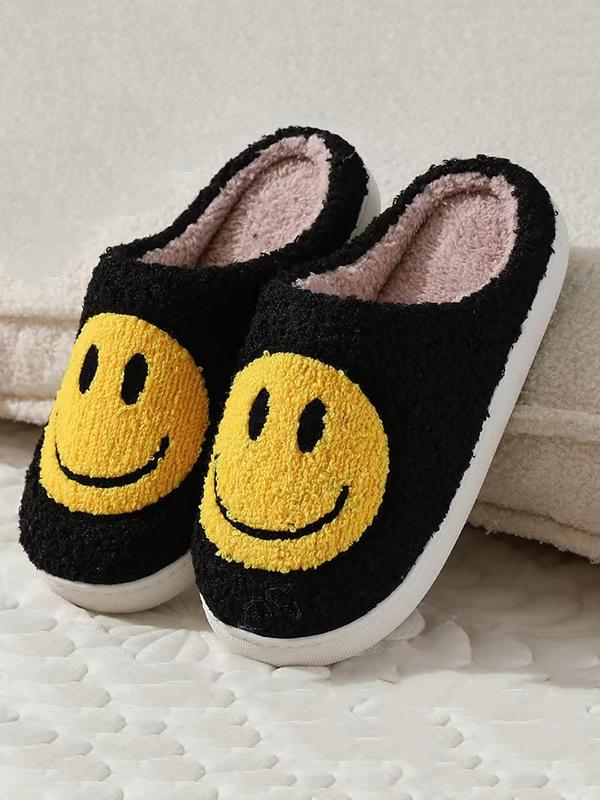 Women's Cute Smile Face Design Plush House Slippers, Warm Bedroom Slippers for Women for Indoor & Outdoor Wear, Silent Anti-slip Slide Slippers for Women & Men