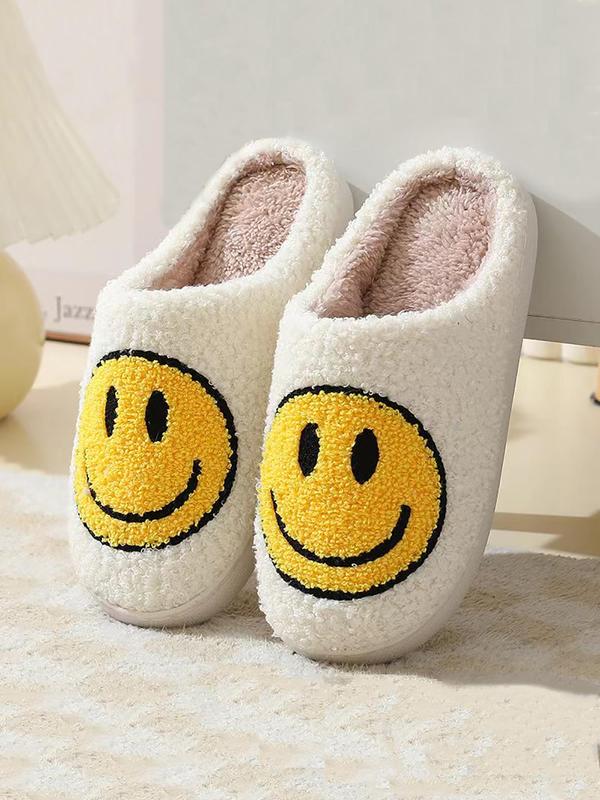 Women's Cute Smile Face Design Plush House Slippers, Warm Bedroom Slippers for Women for Indoor & Outdoor Wear, Silent Anti-slip Slide Slippers for Women & Men