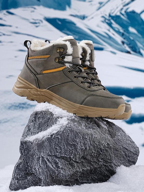 Men's Fashionable Solid Color Snow Boots, Casual Waterproof Winter Boots, Warm and Comfortable Non-slip Ankle Snow Boots for Outdoor Activities