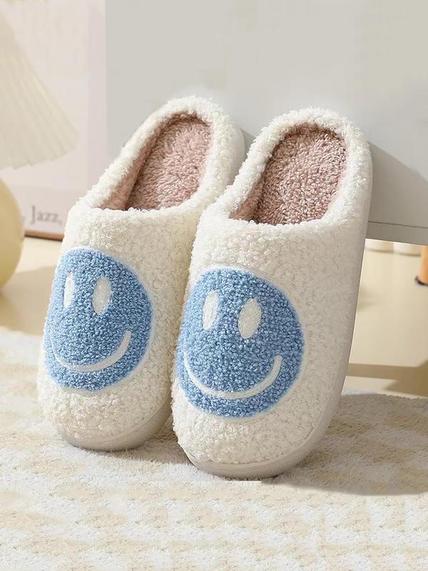 Women's Cute Smile Face Design Plush House Slippers, Warm Bedroom Slippers for Women for Indoor & Outdoor Wear, Silent Anti-slip Slide Slippers for Women & Men