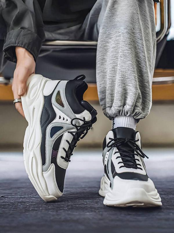 Men's Lace Up Platform Sneakers, Casual Comfortable Sports Running Shoes, Male All-match Round Toe Chunky Sneakers for Daily Life