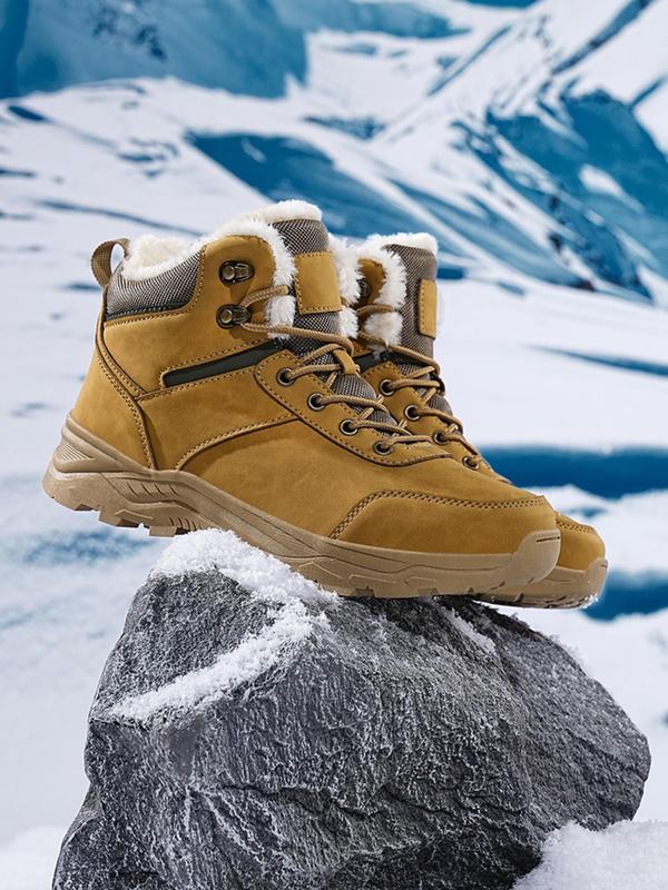 Men's Fashionable Solid Color Snow Boots, Casual Waterproof Winter Boots, Warm and Comfortable Non-slip Ankle Snow Boots for Outdoor Activities