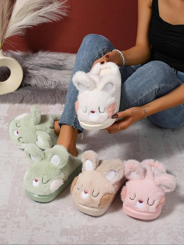 Women's Cute Cartoon Rabbit Design Plush Slippers, Casual Soft Comfortable Home Slippers, Warm Slippers for Indoor & Outdoor Use for Fall & Winter