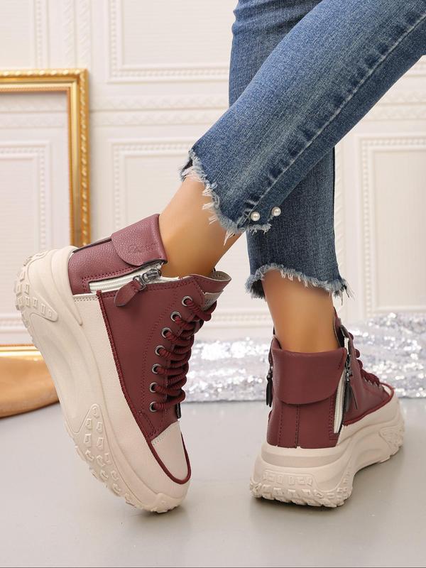 Women's Fashionable Lace Up Front Platform Ankle Boots, Casual Comfortable Warm Boots for Daily Wear, Female All-match Shoes for Daily Wear