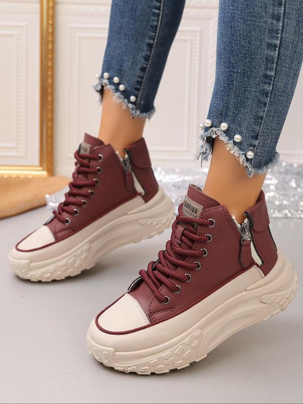 Women's Fashionable Lace Up Front Platform Ankle Boots, Casual Comfortable Warm Boots for Daily Wear, Female All-match Shoes for Daily Wear