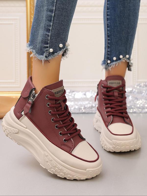 Women's Fashionable Lace Up Front Platform Ankle Boots, Casual Comfortable Warm Boots for Daily Wear, Female All-match Shoes for Daily Wear