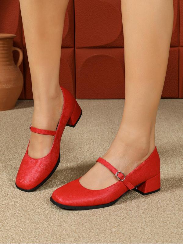 Women's Fashionable Solid Color Square Toe Mary Janes Pumps, Lightweight Comfortable High Heel Pumps, Casual Versatile Shoes for Daily Wear