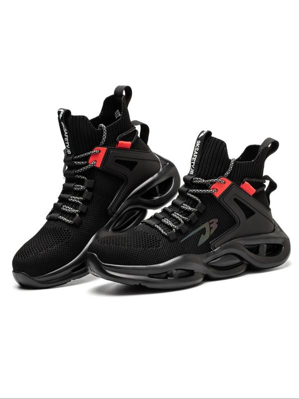 Men's Letters Print High Top Lace Up Work Shoes, Casual Breathable Comfortable Non-slip Safety Shoes, Fashionable Anti-smash and Anti-puncture Shoes for Daily Wear