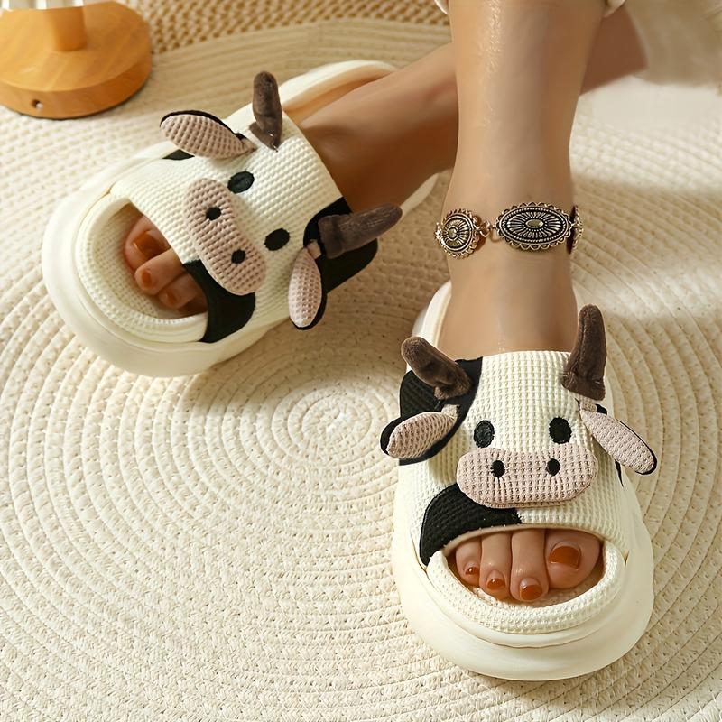 Women's Cute Cow Print Toe Baring Sandal-Breathable Comfortable and Non-Slip Four Seasons Home Shoes