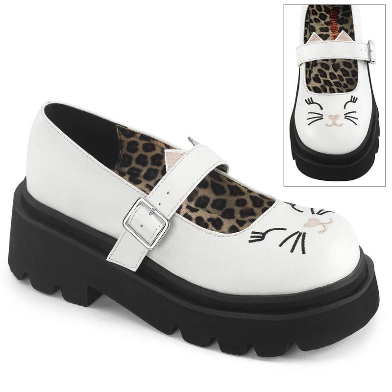 Demonia Renegade-56 White Vegan Leather Platforms