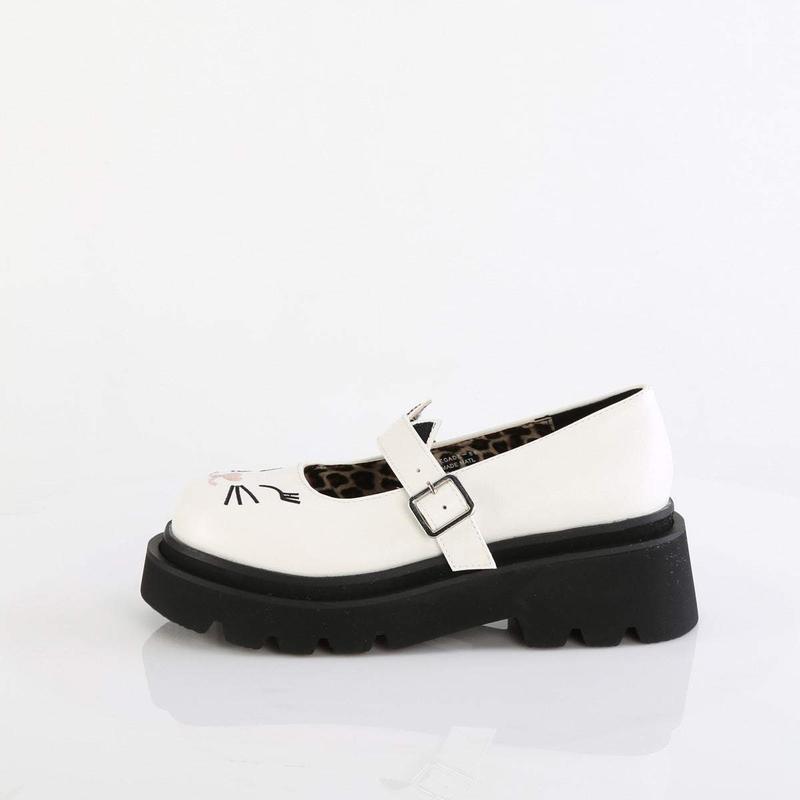 Demonia Renegade-56 White Vegan Leather Platforms