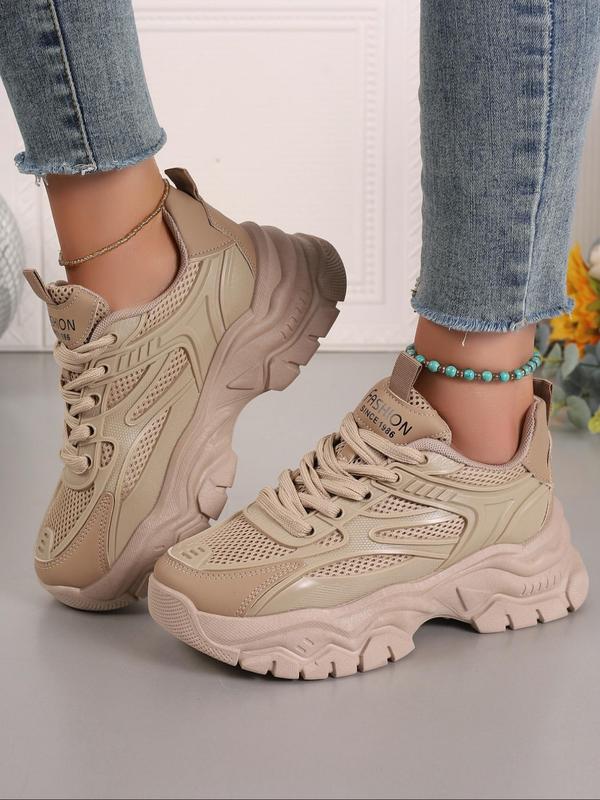 Women's Fashionable Lace Up Mesh Sneakers, Casual Comfortable Breathable Sports Running Shoes for Women, All-match Round Toe Chunky Sneakers for Daily Wear