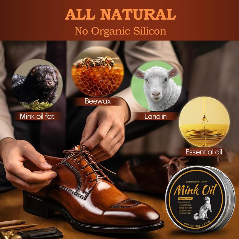 Mink Oil for Leather Boots, Leather Cleaner and Conditioner 3.52oz - Premium Waterproof, Anti-Stain, and Shoe Restorer Footwear Comfort