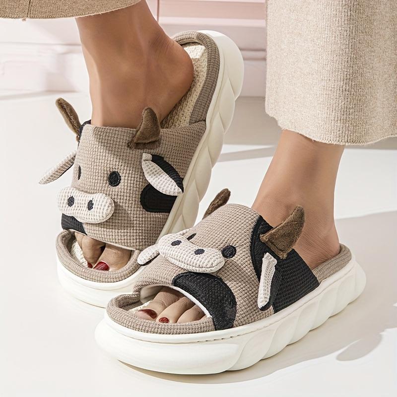 Women's Cute Cow Print Toe Baring Sandal-Breathable Comfortable and Non-Slip Four Seasons Home Shoes