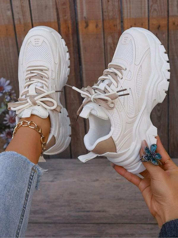 Women's Fashionable Lace Up Mesh Sneakers, Casual Comfortable Breathable Sports Running Shoes for Women, All-match Round Toe Chunky Sneakers for Daily Wear