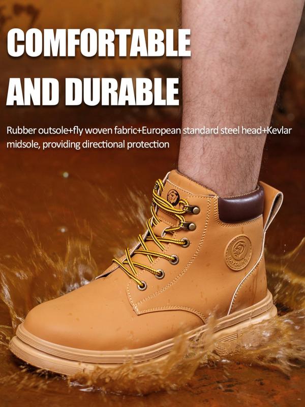 Men's Anti-smash & Anti-puncture Work Shoes, Casual Comfortable Steel Toe Shoes, Breathable High Top Safety Shoes, Fashionable Anti-slip Shoes for Daily Wear